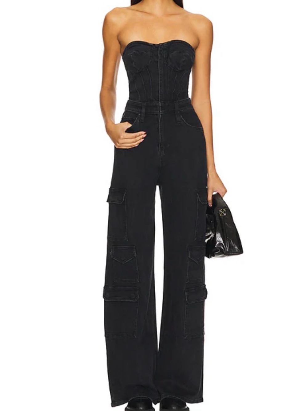 NWT Hudson Bustier Denim Cargo Wide Leg Corset Streetwear Jumpsuit Womens 30